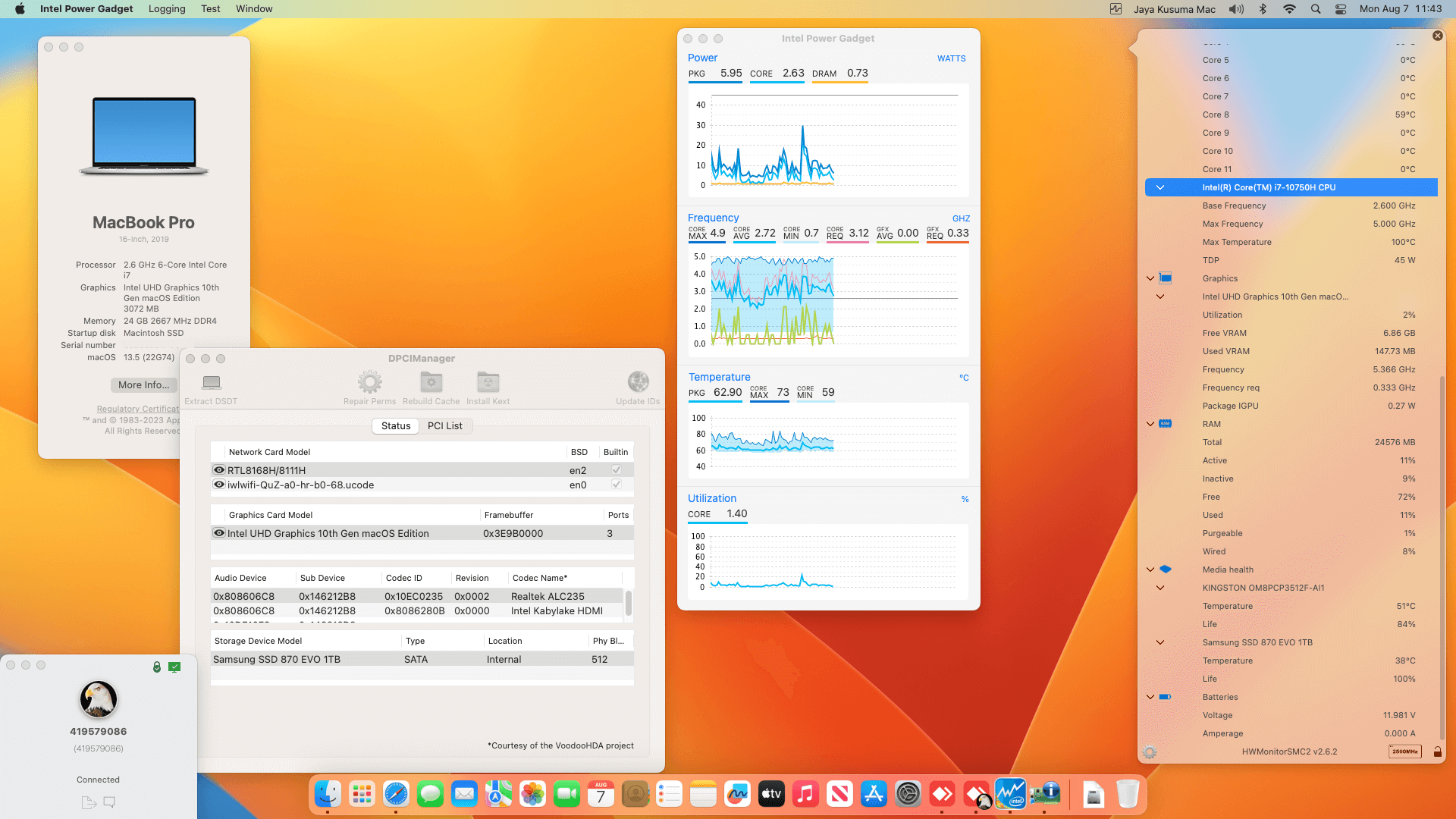 Success Hackintosh macOS Ventura 13.5 Build 22G74 in MSI Gaming GL65 Leopard 10SEK-423ID
